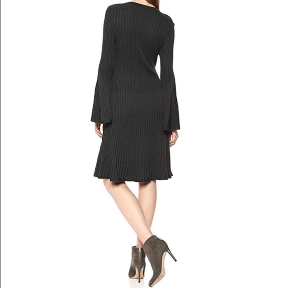 Taylor Charcoal Gray Pointelle Bell Sleeve Ribbed Knit Dress - Picture 2 of 7
